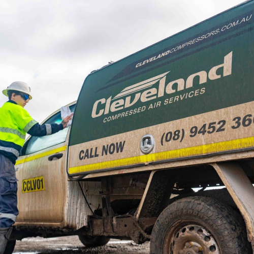 Cleveland compressor ute on site for an air compressor audit