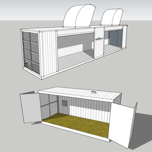 Shipping containers setup for air compressors.