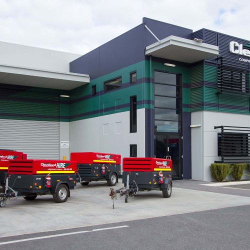 Air compressor trailer outside Cleveland Compressors HQ.